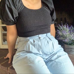 Vintage pastel blue high waisted pleated trousers